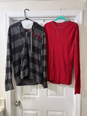 BUNDLE Red Camel Men’s Waffle Red Long Sleeve and Striped Hoodie